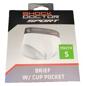 Shock Doctor Sport Brief With Cup Pocket White Active Underwear Youth Boys S New